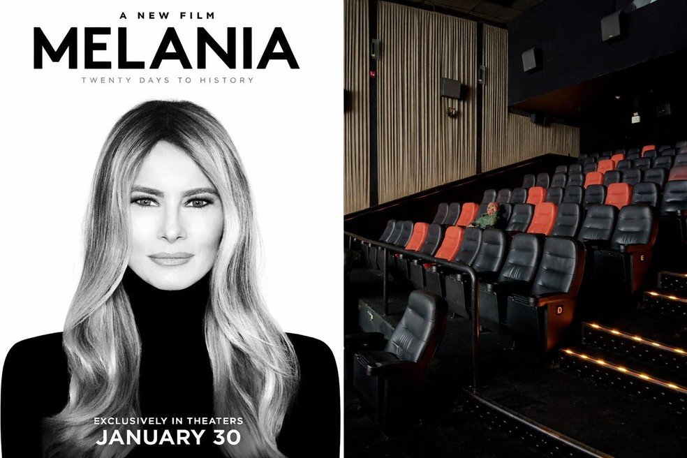 Montagem com o cartaz do filme sobre Melania Trump