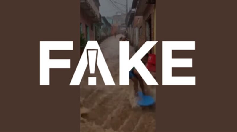 Vídeo de jovens surfando na enxurrada em favela é falso e gerado por inteligência artificial