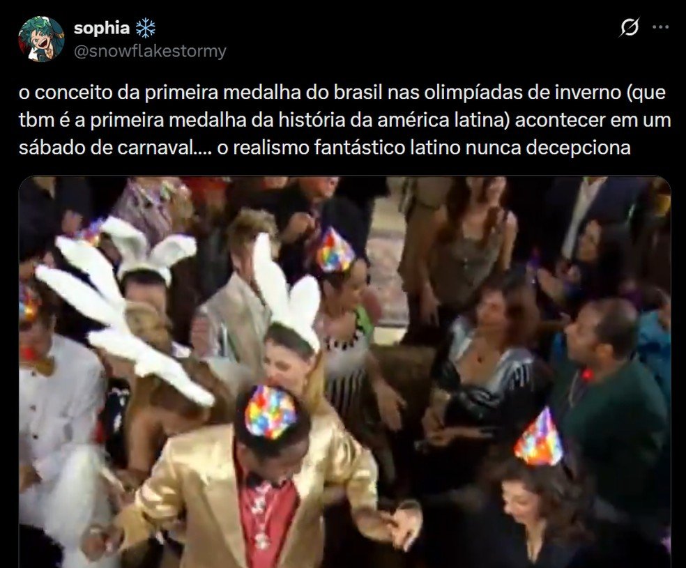 Brasileiros comemoram vitória de Lucas Pinheiro Braathen no slalom gigante.