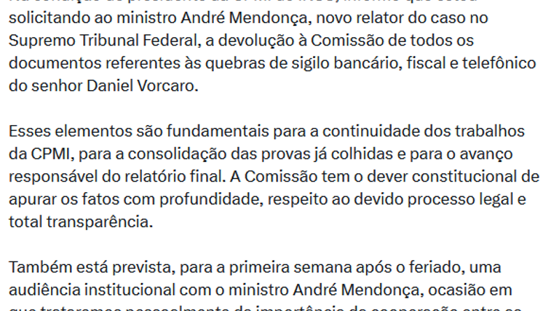 Carlos Viana solicita devolução de documentos sobre Vorcaro à CPMI