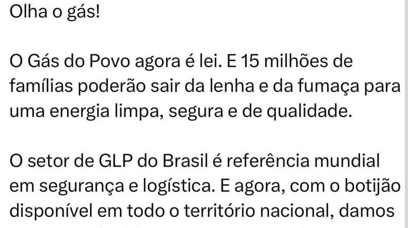 Programa Gás do Povo é transformado em lei com sanção de Lula