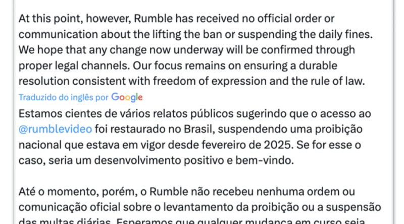 Rumble reabre suas atividades no Brasil sem autorização do STF