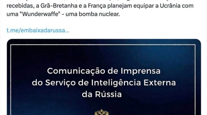Rússia acusa França e Reino Unido de elaborarem plano nuclear com a Ucrânia