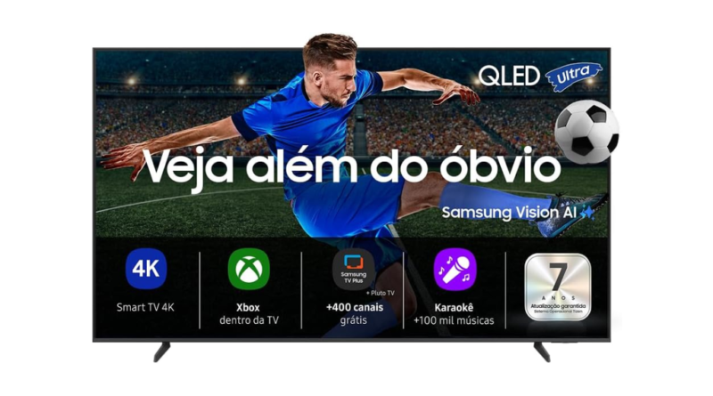 Samsung oferece desconto de 18% na TV QLED Ultra 4K com tecnologia Vision AI na Amazon