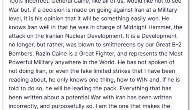 Trump afirma que guerra contra o Irã seria facilmente vencida