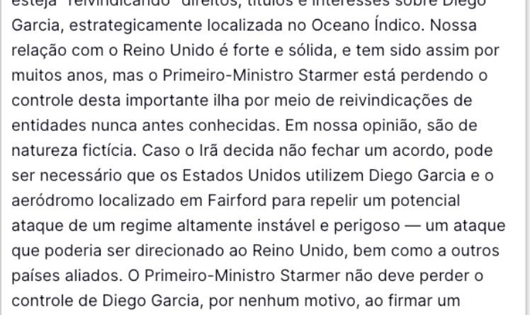 Trump propõe utilização de ilha britânica em ataque contra o Irã