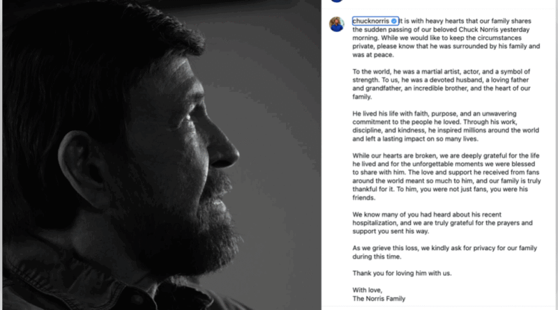 Ator Chuck Norris falece aos 86 anos