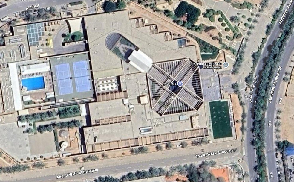 Imagem de satélite mostra complexo da embaixada dos EUA em Riad, na Arábia Saudita