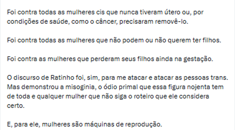 Erika Hilton afirma que declarações de Ratinho impactam mulheres trans e cis