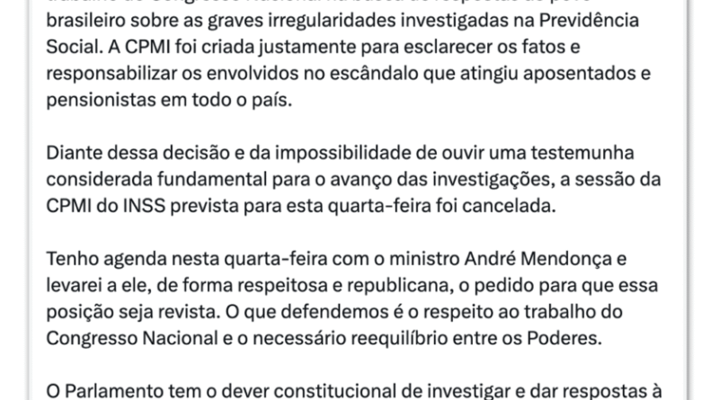 Mendonça isenta ex-sócio de Vorcaro de depor na CPMI do INSS