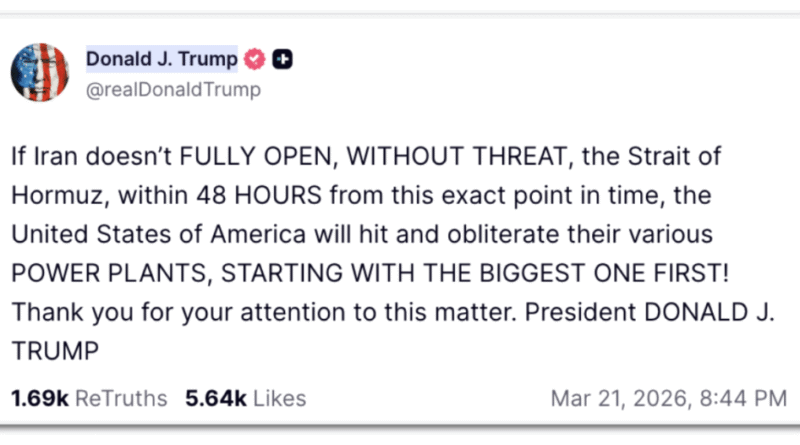 Trump exige reabertura do estreito de Ormuz em 48 horas