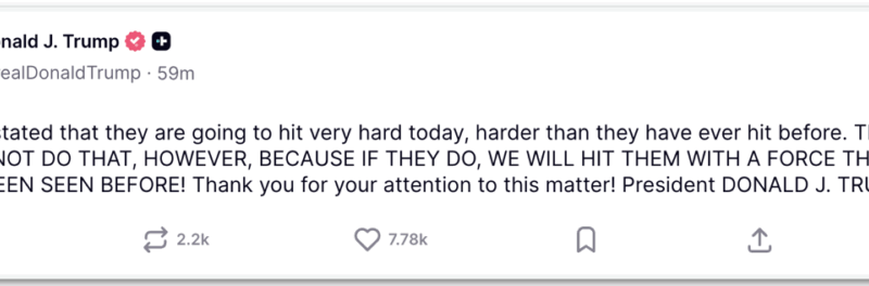 Trump reage a ameaça do Irã e promete força sem precedentes