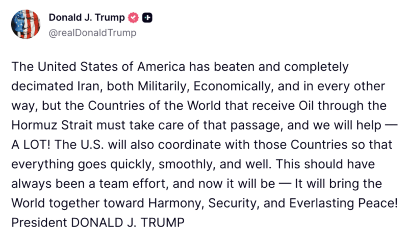 Trump solicita patrulhamento internacional no estreito de Ormuz