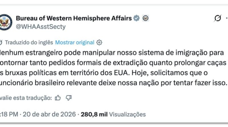 Andrei nega expulsão de delegado da PF e contraria afirmações dos EUA