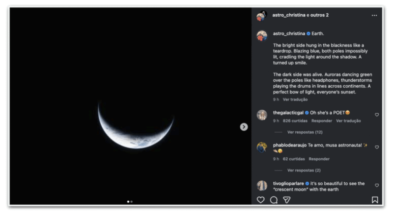 Astronauta da Artemis 2 presta homenagem à Terra em publicação especial