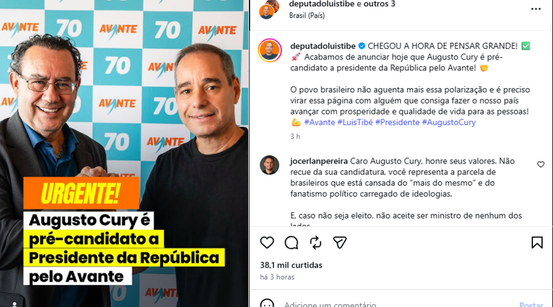 Augusto Cury é anunciado como pré-candidato à Presidência pelo Avante