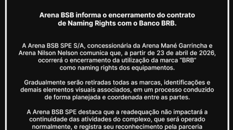BRB e Arena Mané Garrincha finalizam contrato de naming rights