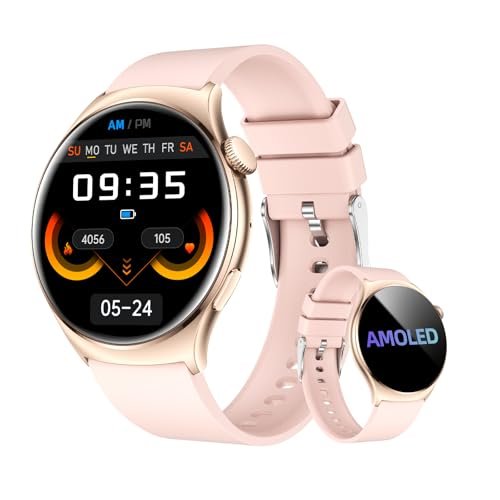 Bettdow Smartwatch Feminino Redondo AMOLED Rosa