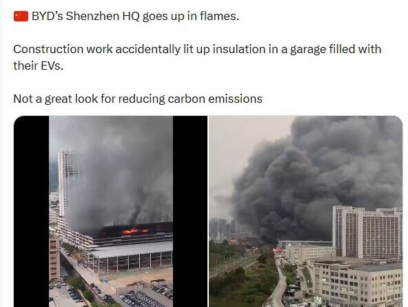 Incêndio devastador atinge estacionamento da BYD na China e assusta internautas
