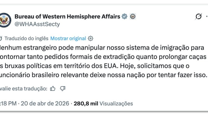 Itamaraty solicita esclarecimentos à encarregada dos EUA sobre situação envolvendo delegado