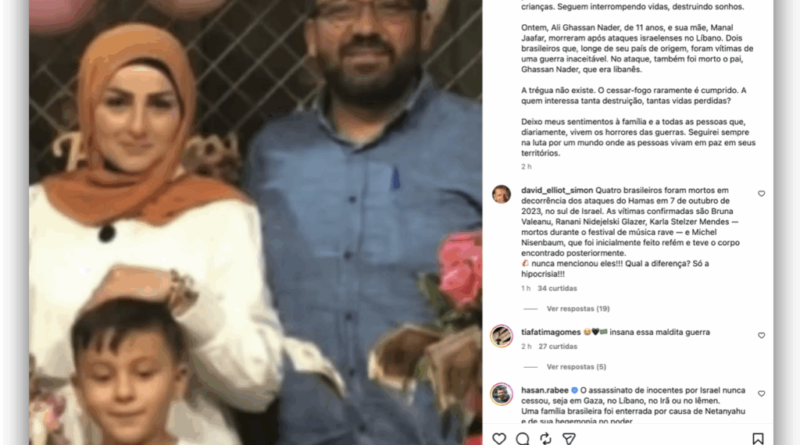 Janja expressa pesar pela morte de brasileiros em ataques no Líbano