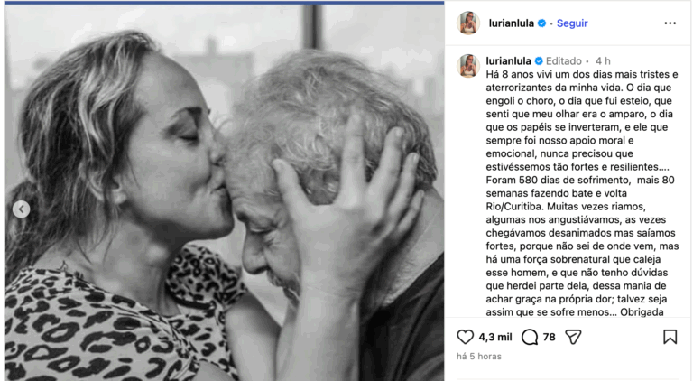 Lurian Lula recorda oito anos da prisão do pai e afirma que a verdade venceu