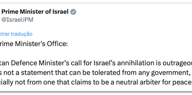 Ministro do Paquistão classifica Israel como Estado cancerígeno