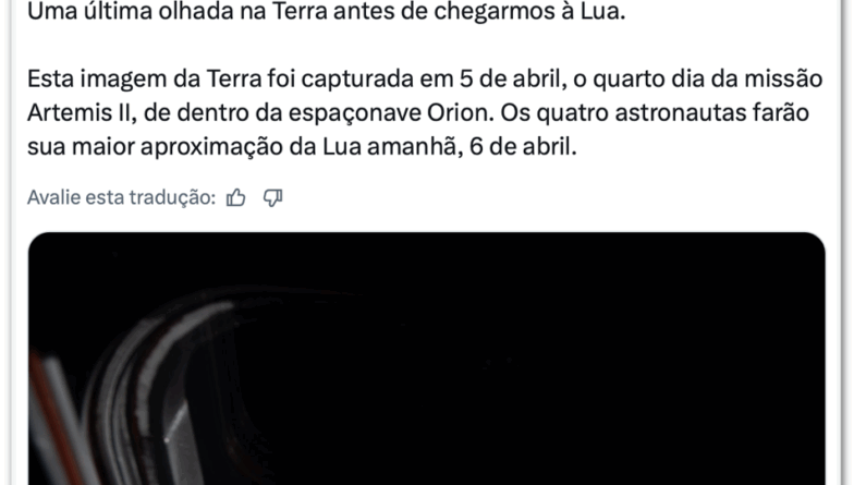 Nasa divulga imagem da última visão da Terra antes da missão lunar