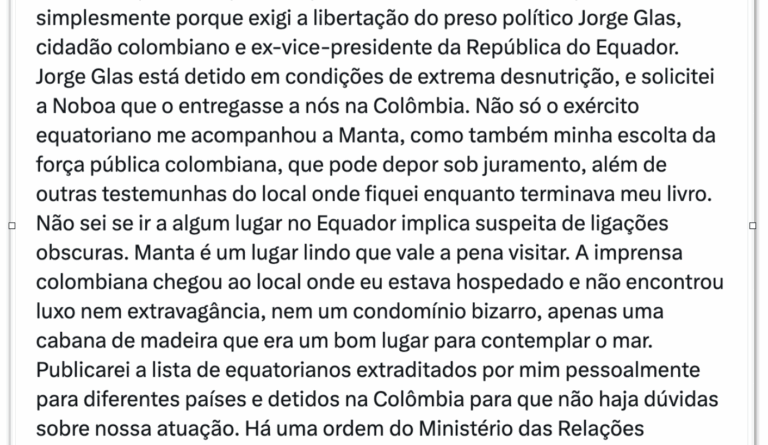 Petro anuncia intenção de processar Noboa por difamação