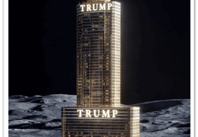 Trump compartilha imagem de prédio com seu nome na Lua