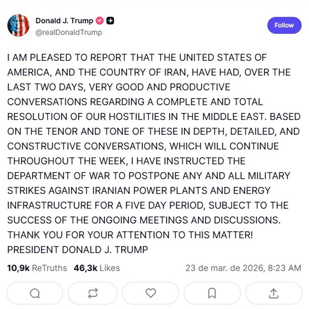 Trump diz que EUA e Irã tiveram conversas produtivas