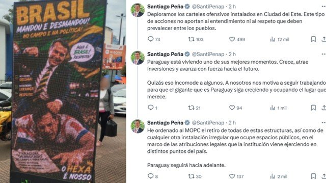 Confusão com montagem de Bolsonaro agredindo jogador do Paraguai leva à desativação de painéis na fronteira com o Brasil