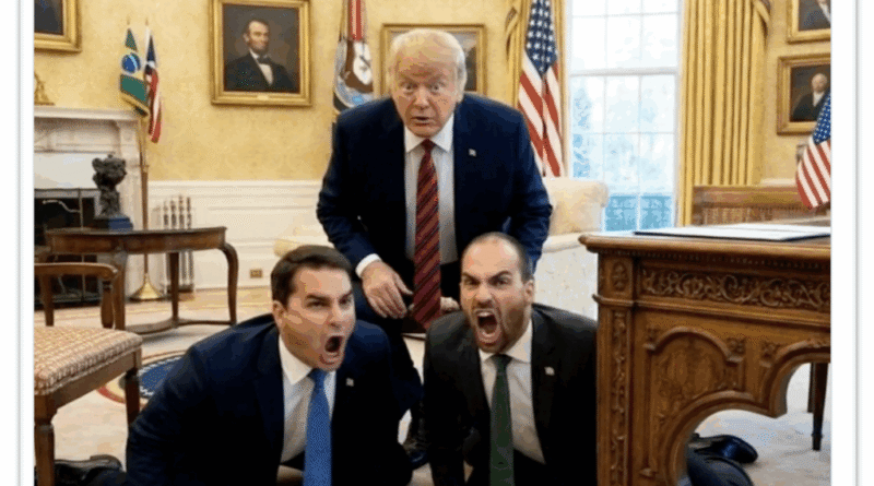 Encontro entre Flávio e Trump gera memes nas redes sociais