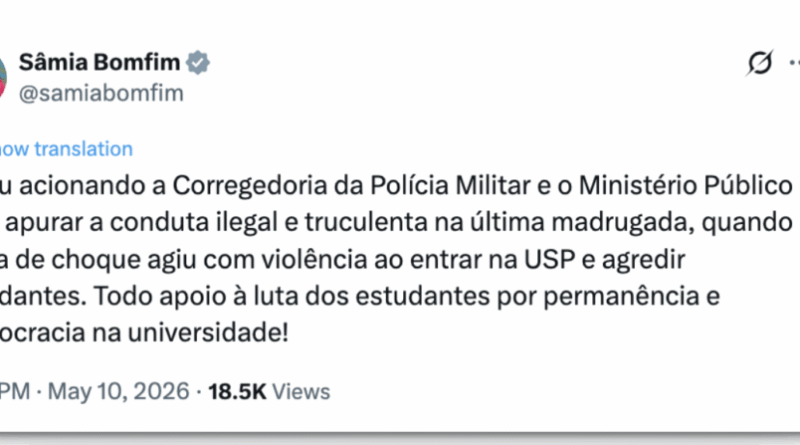 Erika e Sâmia denunciam Tarcísio a órgãos competentes após ação da PM na USP