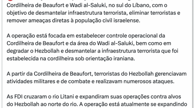 Israel conquista Castelo de Beaufort e intensifica ofensiva no sul do Líbano