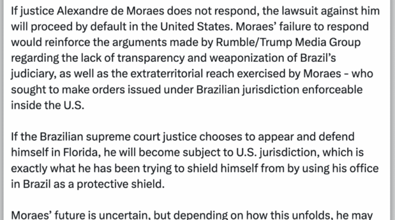 Justiça dos EUA permite notificação de Moraes por e-mail