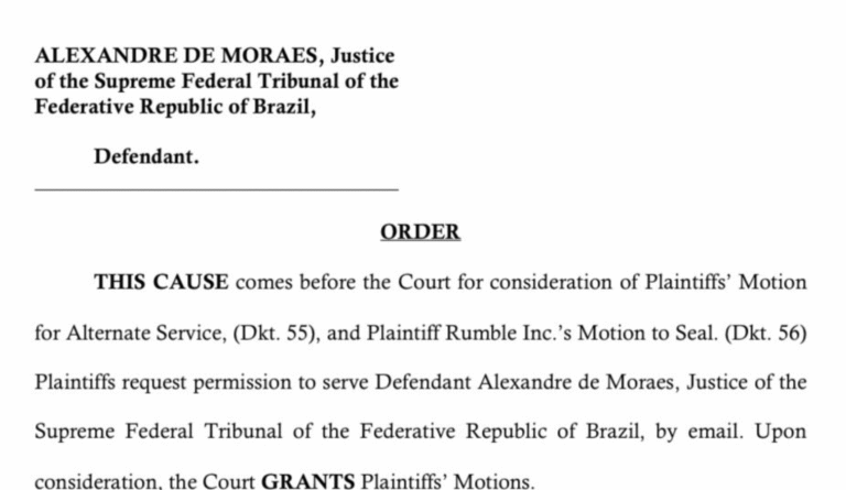 Moraes é mencionado em e-mail em ação judicial nos EUA e tem 21 dias para apresentar defesa