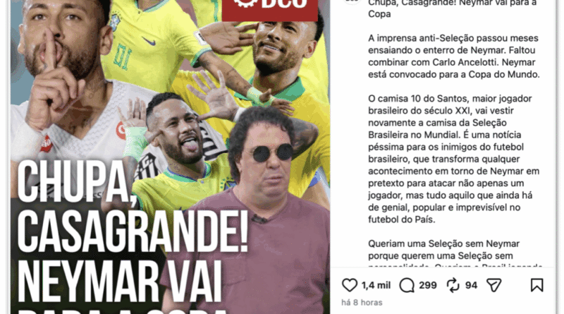 PCO reprova convocação de Neymar por Casagrande