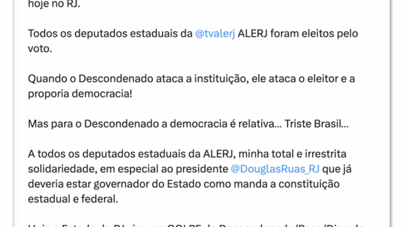 SÓstenes reprova declaração de Lula que ligou Alerj a milícias