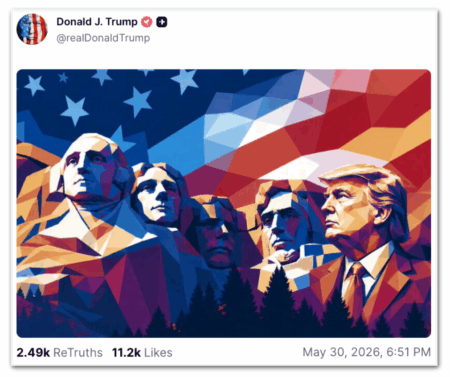 Trump publica nova montagem com seu rosto no Monte Rushmore