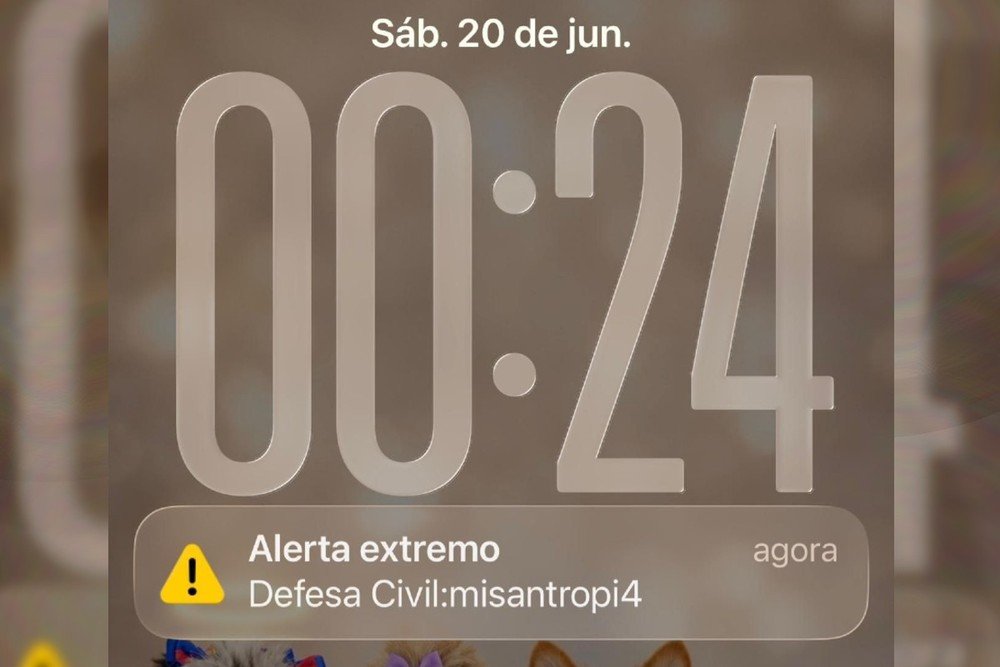 Alerta da Defesa Civil enviado a moradores de Mato Grosso do Sul.