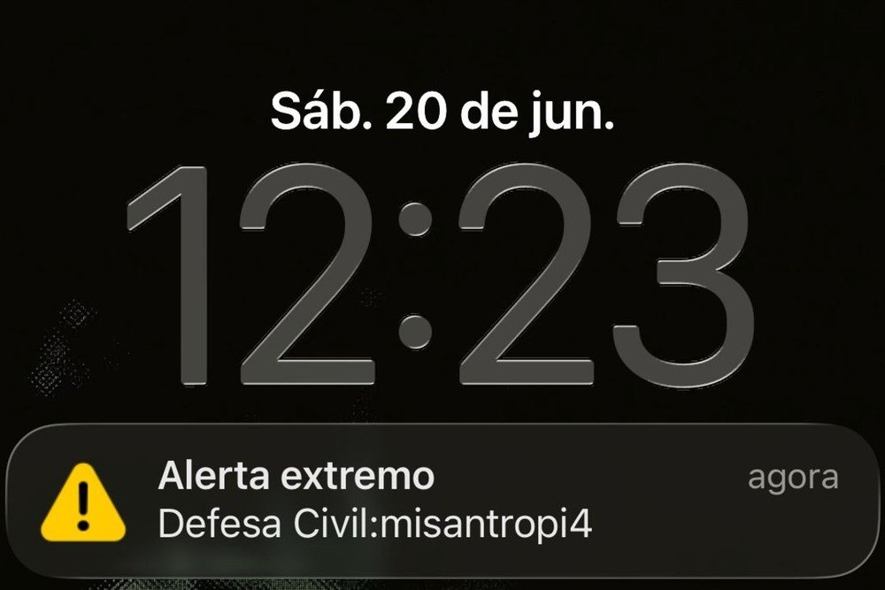 Alerta da Defesa Civil com a palavra "misantropia"