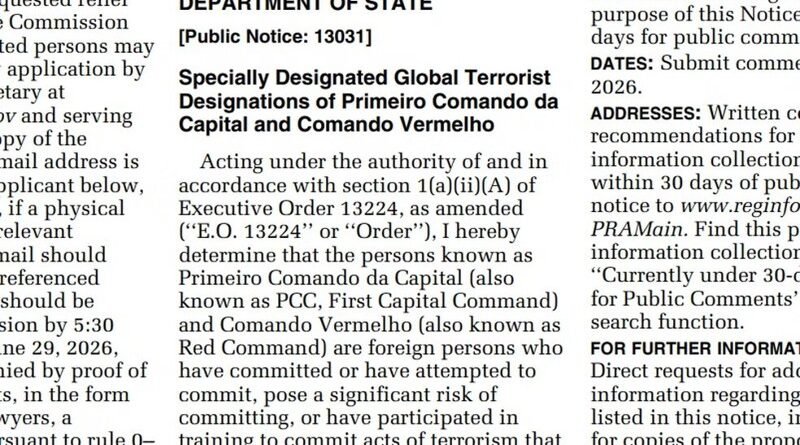 Estados Unidos classificam PCC e CV como organizações terroristas
