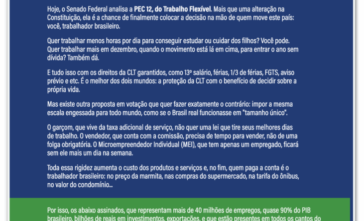 Fiesp apoia autonomia na definição da jornada de trabalho