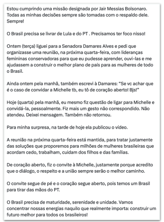 Flávio pede desculpas a Michelle se a ofendeu