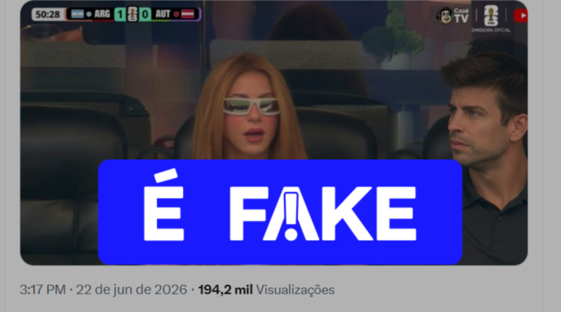 Foto atribuída a Shakira e Piqué na arquibancada de Argentina x Áustria na Copa é falsa e manipulada por inteligência artificial