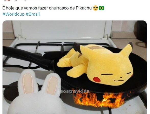 Torcedores se divertem com memes de Pikachu e Naruto antes de Brasil x Japão
