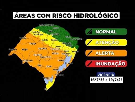 Alerta de risco meteorológico severo em três regiões do RS neste fim de semana