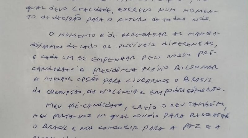 Bolsonaro solicita que aliados superem divergências em carta enviada