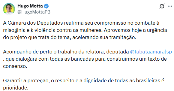 Câmara dos Deputados aprova urgência para PL da Misoginia
